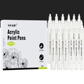 SFAIH White Paint Markers Paint Pens - 12 Pack Acrylic Permanent Marker for Rock Painting, Wood, Metal, Fabric, Plastic, Canvas, Glass, Ceramic, Art Projects, 2-3MM Medium Tip & 0.7mm Extra Fine Tip
