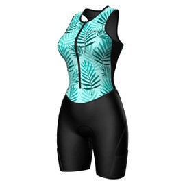 Sparx Women Triathlon Suit Tri Short Racing Cycling Swim Run, Leafs, Medium