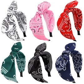 GAFATORY Bandana Headbands for Women Bow Wide Headband Paisley Bunny Ears Headband Girls Hair Accessories