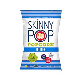 SkinnyPop Original Popped Popcorn, Individual Bags, Gluten Free Popcorn, Healthy Snacks, Non-GMO, 4.4oz (Pack of 12), Butter