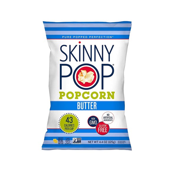 SkinnyPop Original Popped Popcorn, Individual Bags, Gluten Free Popcorn, Healthy Snacks, Non-GMO, 4.4oz (Pack of 12), Butter