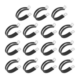 PATIKIL 40mm (1-4/7") Cable Clamps, 15 Pcs Rubber Coated Cushioned Pipe Clamps 304 Stainless Steel Insulated Wire Clamp for Tube Pipe Wire Cord Installation, Black
