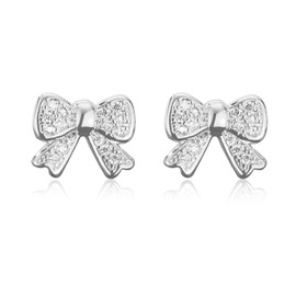 Christmas Bow Earrings for Women Small Rhinestone Bow Stud Earrings Cute Holiday Earrings Silver Bow Jewelry (Silver 1)