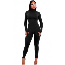 WAFSCLKH Jumpsuits for Women Long Sleeve Bodysuit Rompers Zipper Hight Neck One Piece Outfits for Women