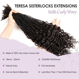 Teresa 0.2cm Thickness Interlocked Wavy Sisters Locs 100% Handmade Dreadlocks Curly Micro Loc Extensions Human Hair Natural Sisterlocks Extensions (14 Inch 60 Strands)