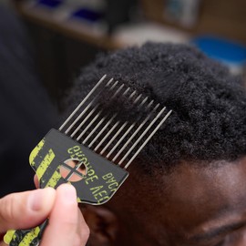 VOCOSTE Metal Hair Pick, Hair Picks for Women, Hair Picks for Curly Hair, Afro Pick, Stripe Pattern Hair Styling Pick Comb for Women Men, Yellow Black