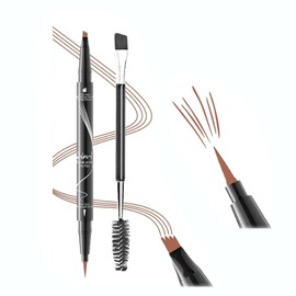 2-in-1 Dual-Ended Microblading Eyebrow Pencil | 4-Prong Tip & Precision Brush for Natural Hair-Like Strokes | Waterproof, Smudge-Proof & Long-Lasting All Day Wear (Light Brow)