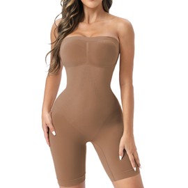Ellareese Strapless Shapewear Bodysuit Butt Lifter Body Shaper for Women Under Dress Tummy Control full Body Shapewear Coffee