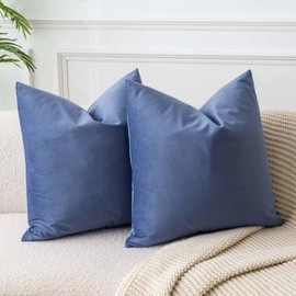 JUSPURBET Blue Velvet Throw Pillow Covers 14x14 Inches Set of 2 with Zipper,Decorative Soft Solid Pillow Covers for Couch Bed Sofa, Purple Blue