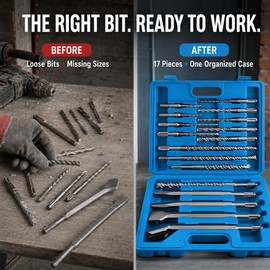 17-Piece SDS Plus Drill Bit and Chisel Set for Masonry