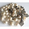 elegantmedical 8-9MM Pearl Silver Beads Rosary Crucifix Jesus Cross Catholic