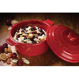 Gourmet du Village, Caquelon Pour Brie - 2 Piece Ceramic Brie Baker, Side Handles, Red