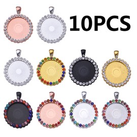 10pcs Rhinestone Bezel Pendant Trays Round Pendant Tray Blanks Cabochon Pendant Setting DIY Trays Blank Pendant Charms for Jewelry Craft Making