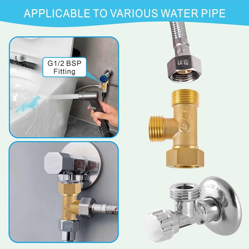 XNTONG 1/2" Brass Tee, Brass 3-Way Shower Diverter Valve, 1/2"