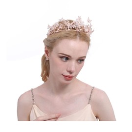 Yunyuebridal Corona de novia, corona barroca con diamantes de imitación, corona y tiara de mariposa, accesorios para el cabello, corona de princesa, tiaras de novia, Una talla, Metal, diamantes de imitación