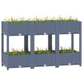 vidaXL Rectangular Raised Garden Bed in Gray - Robust Polypropylene Constructed Outdoor Planter with Two Shelves, Ideal for Growing Vegetables, Herbs and Flowers