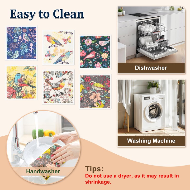 Tilirex Swedish Dishcloths for Kitchen, 6 Pack Reusable Paper Towels