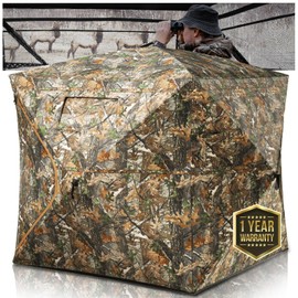 HUNTSEN Hunting Blind 270° See Through 2-3 Person Ground Blind Pop Up Hunting Tent with Carring Bag - Portable Durable for Turkey and Deer Tent