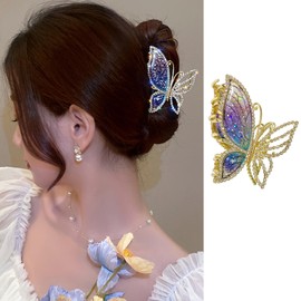 Butterfly Hair Clips Medium Metal Hair Claw Clips Gradient Purple Hair Clamps Claw with Rhinestone Designs Strong Hold Hair Clip Shiny Glitter Butterfly Hair Accessories Cute Jaw Clamp for Women Girls