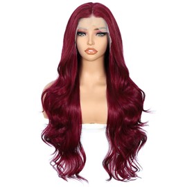 Sapphirewigs Red Lace Front Wig, 13 x 4 (33x10 cm), Synthetic Body Wave, Kanekalon Futura Wig, Party, Date, Daily Wear, Natural Looking Wig, 66 cm/6