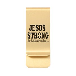 KOVEVE Christ Jesus Christian Philippians 4:13 Strong Stainless Steel Engraved Cash Clips Slim Pocket Wallet Money Clip Metal Gold