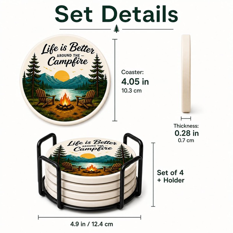 Outdoor Coasters for Drinks, Ceramic Coaster Set of 4 with