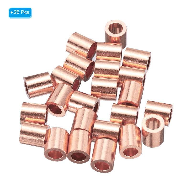 PATIKIL 1/8"/ 3mm Wire Rope Stop Sleeve, 25 Pack Copper