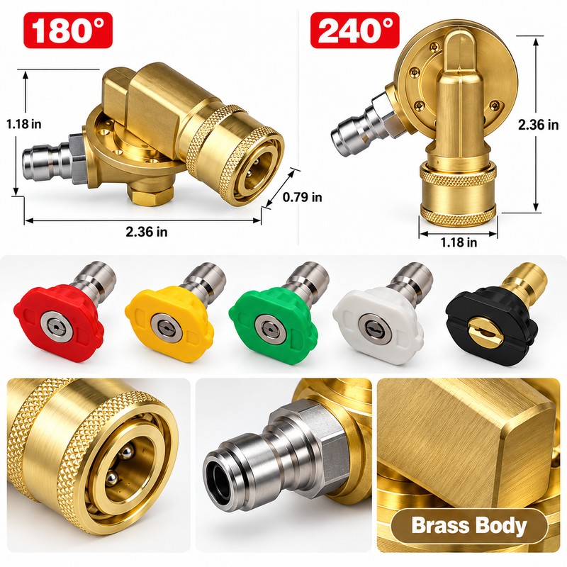 Pressure Washer Accessory Set with Pivoting Couplers & 5 Spray