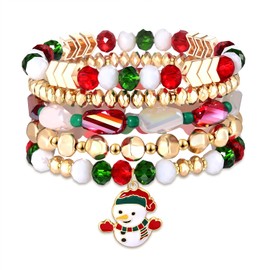 MOLOCH Christmas Bracelets for Women Enamel Snowman Xmas Charm Bracelets Stackable Christmas Beaded Stretch Bracelets Christmas Xmas Holiday Jewelry Gifts