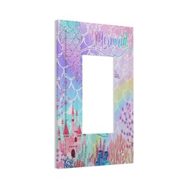 Silvery Glitter Cute Mermaid Tail Fantasy Castle 1 Gang Rocker Light Switch Covers Single Decora Outlet Wall Plate Decorative Switchplate Faceplate GFCI for Kidroom Nursery Bedroom Kitchen Decor