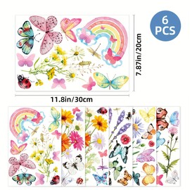 Flower Wall Stickers Colorful Butterfly Wall Stickers Garden Flower Wall Decals Daisy Wildflower Butterflies Rainbow Wall Stickers for Nursery Girls Boys Kids Bedroom Living Room Wall Decoration