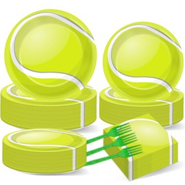 Qyeahkj 50 Guests Tennis Plates and Napkins Party Supplies Tennis Ball Birthday Party Decorations Disposable Tableware Set Sports Dinnerware Favor for Kids Baby Shower Decorations, 200PCS