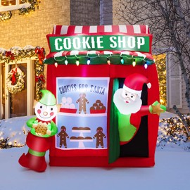 Tangkula 6.5 FT Christmas Inflatable Santa Claus, Lighted Self Inflating Xmas Decoration w/Cookie Shop, Gingerbread Man, Colorful Lights, Outdoor Blow up Holiday Decor for Yard, Lawn, Garden, Party
