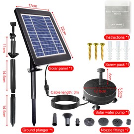 Solar Fountain for Outdoor Use 3.5 W Solar Fountain for Outdoor Use with 6 Fountain Styles, Solar Pond Pump for Outdoor Use 180 L/H Fountain Solar, Solar Fountain Pond with 3 m Cable for Garden, Bird