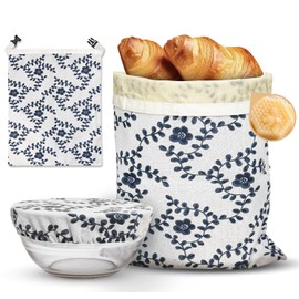 2 Pack Reusable Bread Bags for Homemade Bread, Beeswax Sourdough Bags with 2 Pack Proofing Cotton Bowl Covers, Easy to Clean Cotton Freezer Storage Bag, Keep Your Loaf Fresh for Days, XL 17x13 Inch