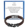 Mens Gift Leather Infinity Bracelet, Braided Leather Bracelet Stainless Steel