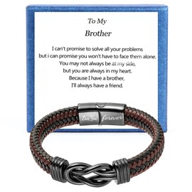 Mens Gift Leather Infinity Bracelet, Braided Leather Bracelet Stainless Steel Engraved with Love You Forever Jewelry Gifts for Brother 9 Inches
