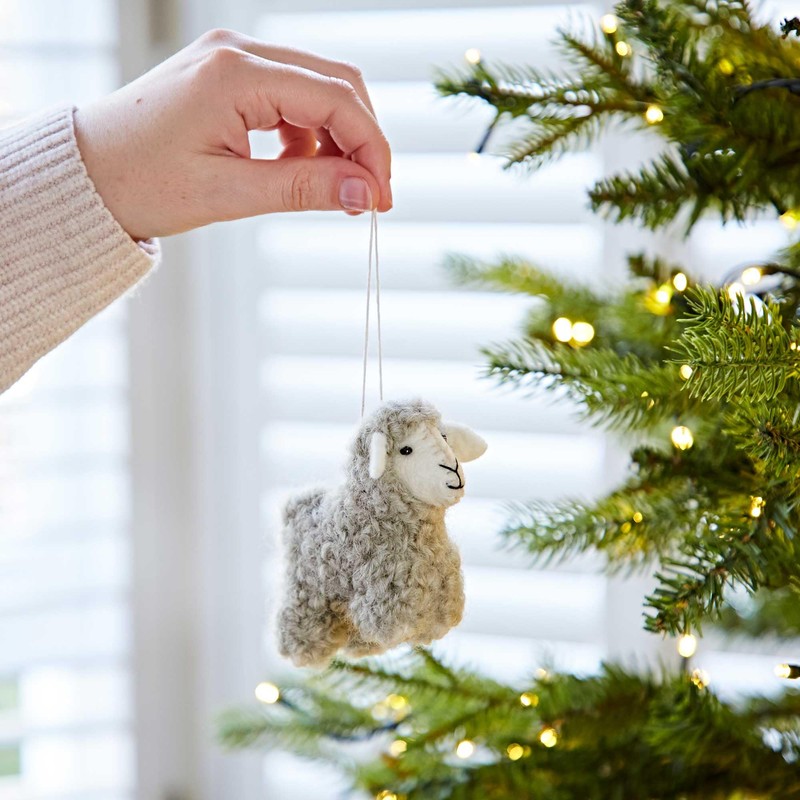 Felt Sheep Christmas Decoration - Felted Ornament - Wool Christmas