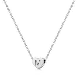 Rnivida Tiny Initial Heart Necklace, Dainty Stainless Steel Tiny Alphabet Letter Pendant Necklace for Women (Silver - M)