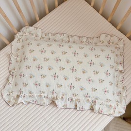 BuLuTu Cotton Muslin Kids Toddler Pillowcase with Cute Azalea Flowers Pattern Super Soft Crib Nursery Pillowcase for Boys,Girls,Bedding Decor Machine Washable, Durable Pillowcase,1 Piece,Standard