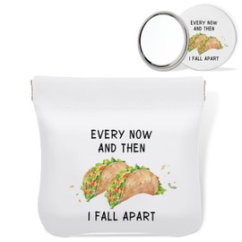 scodilo Mini Tacos Makeup Bag for Purse with Mirror, Waterproof Portable No Zipper Self-closing Cosmetic Bag for Women, Tacos Coin Purse Pouch, Fun Gifts Birthday Gifts for Bride Mom Girls