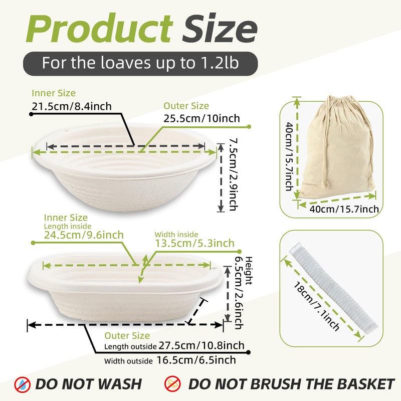 6pcs Round and Oval Pulp Bread Proofing Basket Sourdough Banneton