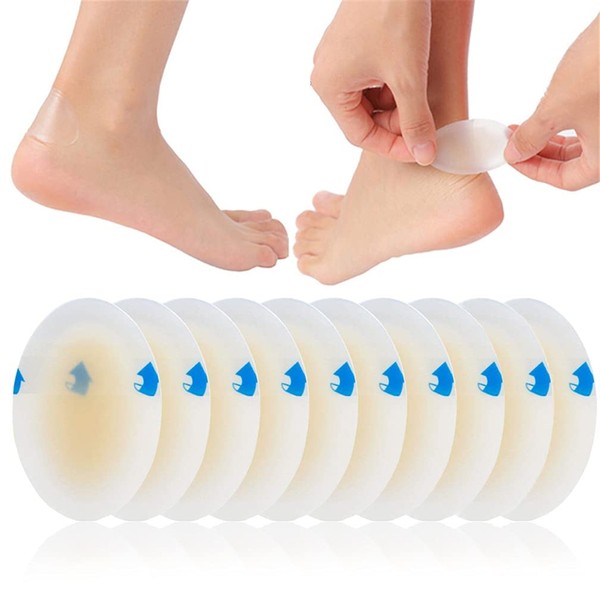 10 Pcs Gel Heel Blister Patch, Adhesive Waterproof Hydrocolloid Heel Protector, Blister Prevention Cushioned Bandage, for Foot Toe Heel Blister Recovery and Prevention Guard Skin Rubbing (37 x 55 mm)