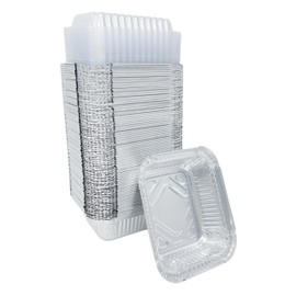 EJY IMPORT Disposable Takeout Pans with Clear Dome Lids | 1lb Capacity Aluminum Pans | Food Containers with Strong Seal for Spill Resistance & Freshness | Recyclable & Eco-Friendly | (100 SETS, 1LB)