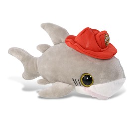 DolliBu Great White Shark Firefighter Stuffed Animal with Name Personalization - Big Eye Shark with Red Fireman Hat with Fire Department Patch, Cute Fire Fighter Doll Plush Toy for Kids - 10 Inch