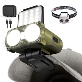 Hopedone LED Hard Hat Light, 800Lumens Rechargeable Dimmable Clip on Cap Lights, 180°Adjustable Hands Free Hat Flashlight Headlamp Waterproof for Running, Camping, Hunting, Cycling (Olive Green)