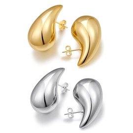 Chunky Gold Hoop Earrings For Women Tear Drop Earrings Thick Big Lightweight with 18K Gold Hoop Plated, Hypoallergenic Statement Trendy for Women Gift Jewelry (Gold +Sliver)