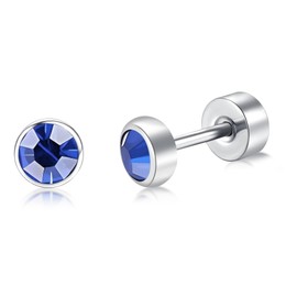 BLISI G23 Solid Titanium Studs Earrings Flat Back Earrings, Dainty Birthstone Tiny 3mm Screw Back Silver Stud Earrings Hypoallergenic Cartilage Rhinestones Earring Helix Tragus Conch Piercing