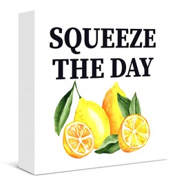 Summer Lemon Wooden Box Sign Decor Squeeze the Day Lemon Wood Block Plaque Sign Home Kitchen Shelf Wall Decor