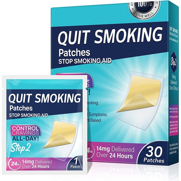 Quit Smoking Patches Step 2, Stop Smoking Aids Patches 14mg, Help Quit Smoking, Stop Smoking - Delivered Over 24 Hours, Easy and Effective (30 Patches)